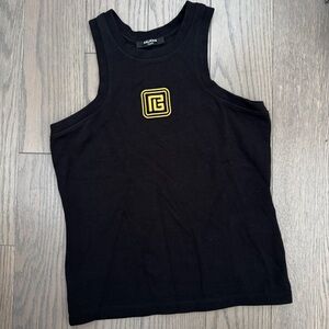 Balmain Women’s Racer Back New Halter Style Tank Top Black and Gold Embroidery